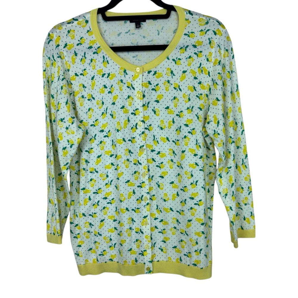 Talbots 3/4 Sleeve button up lemon print cardigan sweater L